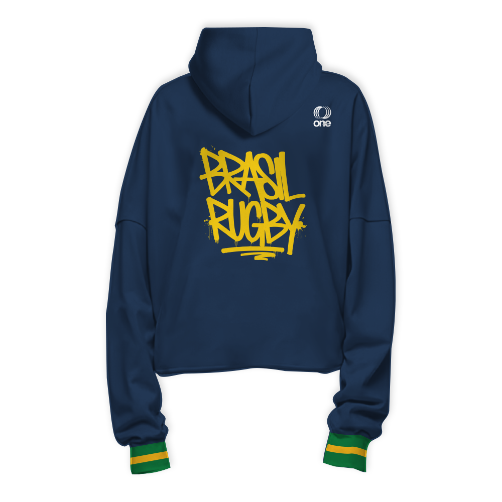 Youth Brazil Rugby Hoodie with Jacquard Ribbed Cuffs and Graffiti Design