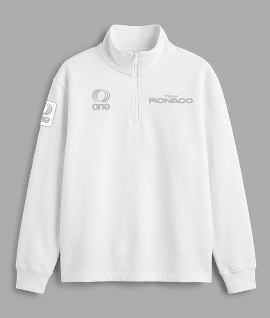 E1 Team Monaco Terry Fleece Full zip swater Organic cotton with embroidery logos front and back