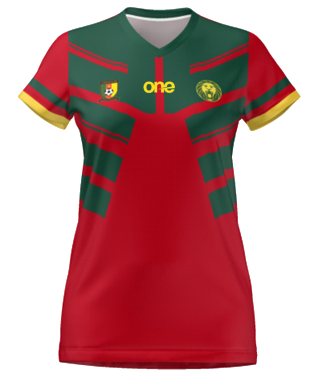 Official Women Cameroon FECAFOOT Red Fan Wear Jersey